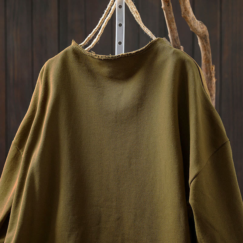Nimara Ritual Fall Solid Button Down Crew Neck Long Sleeve Women's Cotton Shirt
