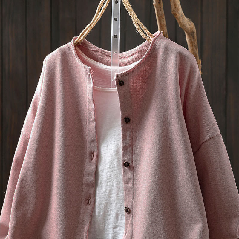 Nimara Ritual Fall Solid Button Down Crew Neck Long Sleeve Women's Cotton Shirt