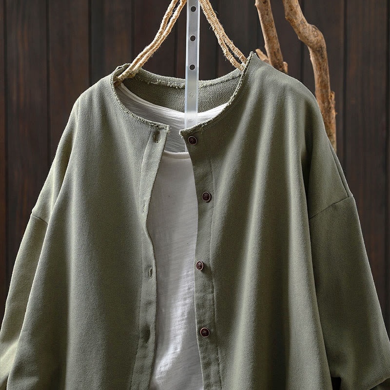 Nimara Ritual Fall Solid Button Down Crew Neck Long Sleeve Women's Cotton Shirt