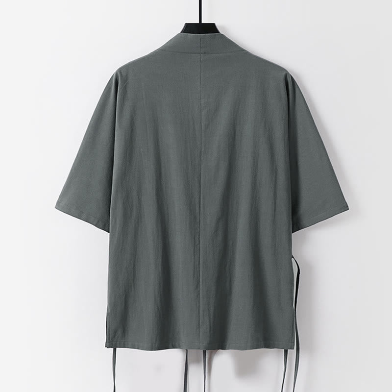 Nimara Ritual Plain Lace-up Cotton Linen Men's Three Quarter Sleeve Kimono