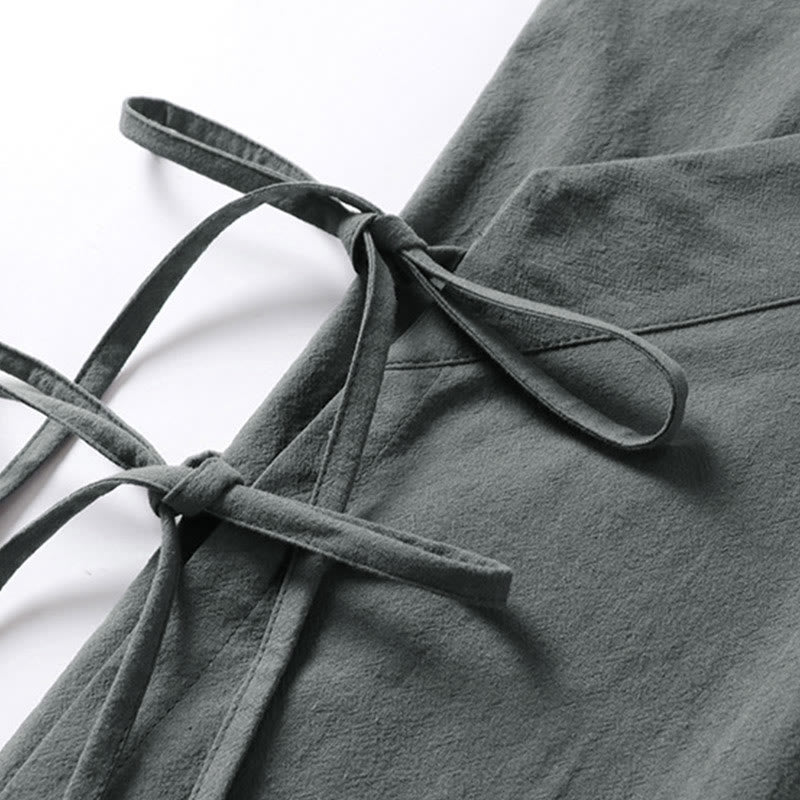 Nimara Ritual Plain Lace-up Cotton Linen Men's Three Quarter Sleeve Kimono