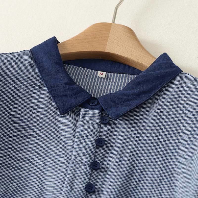 Nimara Ritual Fall Blue Striped Color Blocking Stand Collar Buttons Down Design Women's Long Sleeve Shirt