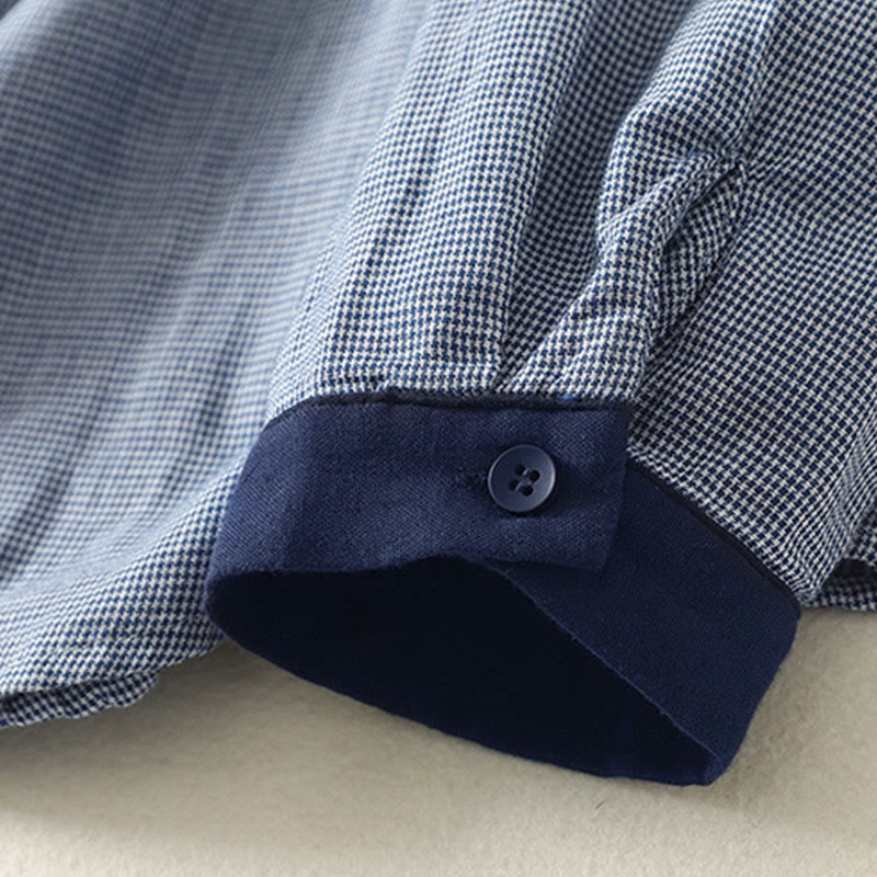 Nimara Ritual Fall Blue Striped Color Blocking Stand Collar Buttons Down Design Women's Long Sleeve Shirt