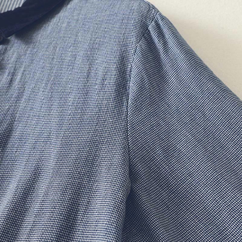 Nimara Ritual Fall Blue Striped Color Blocking Stand Collar Buttons Down Design Women's Long Sleeve Shirt