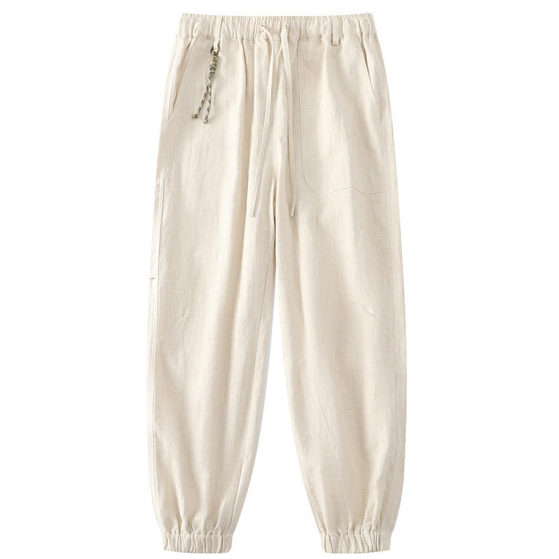 Nimara Ritual Summer Ramie Linen Cotton Ankle-Length Elastic Cuffs Tapered Men's Pants With Pockets