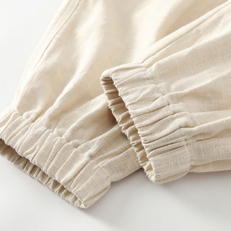 Nimara Ritual Summer Ramie Linen Cotton Ankle-Length Elastic Cuffs Tapered Men's Pants With Pockets