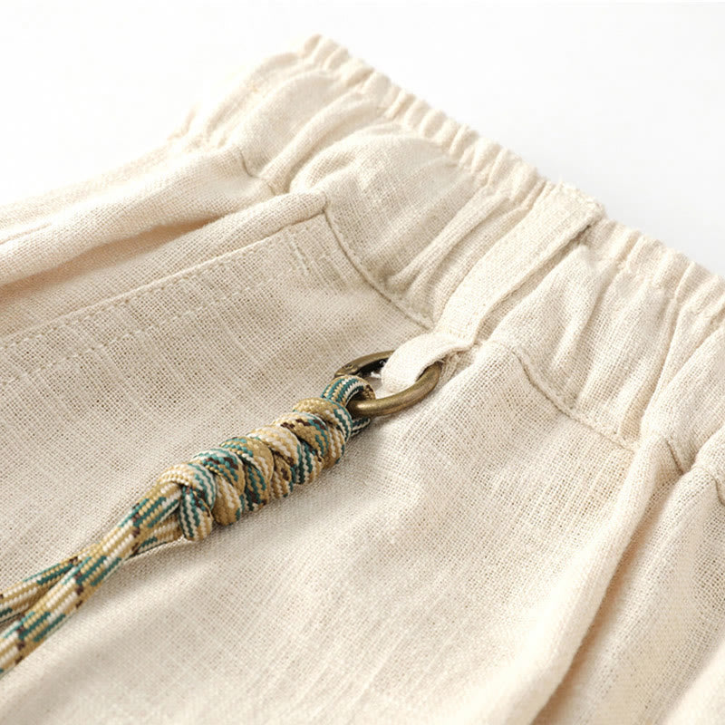 Nimara Ritual Summer Ramie Linen Cotton Ankle-Length Elastic Cuffs Tapered Men's Pants With Pockets