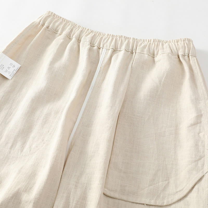 Nimara Ritual Summer Ramie Linen Cotton Ankle-Length Elastic Cuffs Tapered Men's Pants With Pockets