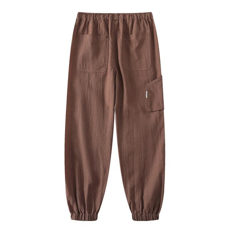 Nimara Ritual Summer Ramie Linen Cotton Ankle-Length Elastic Cuffs Tapered Men's Pants With Pockets