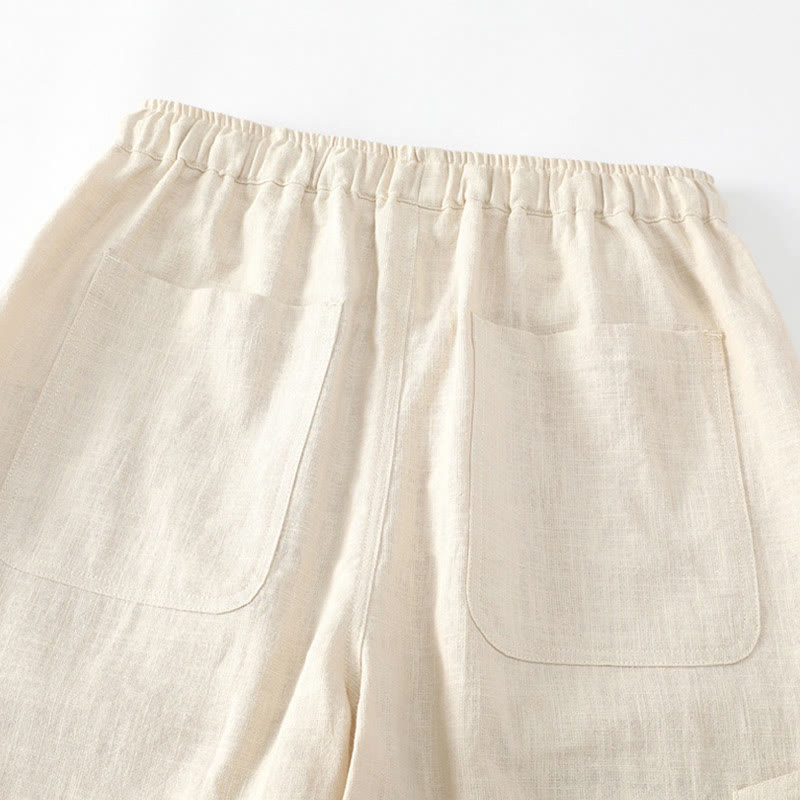 Nimara Ritual Summer Ramie Linen Cotton Ankle-Length Elastic Cuffs Tapered Men's Pants With Pockets