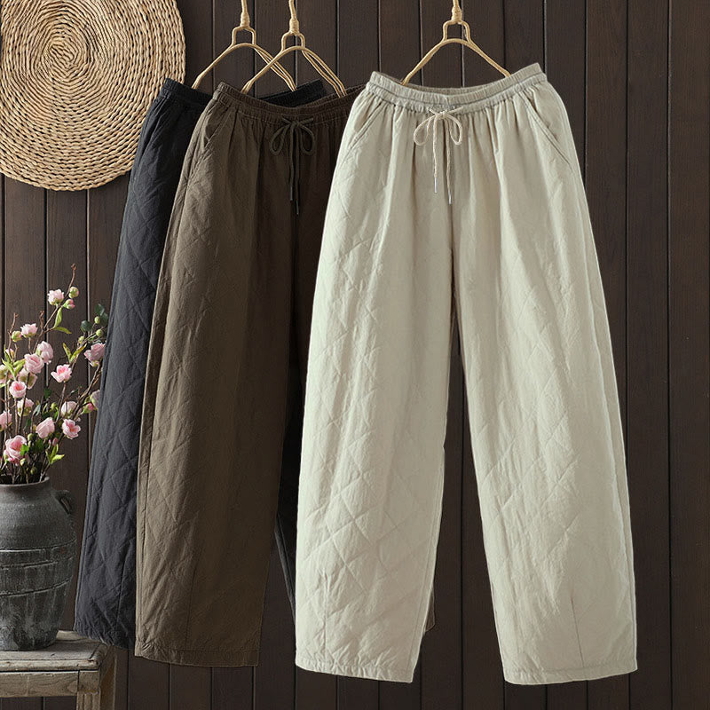 Nimara Ritual Rhombus Pattern Cotton Polyester Thick Women's Pants With Pockets