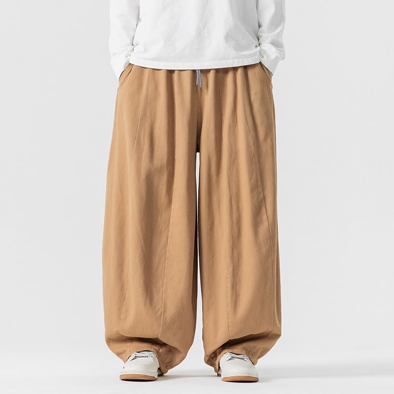 Nimara Ritual Fall Solid Color Cotton Elastic Waist Men's Harem Pants With Pockets
