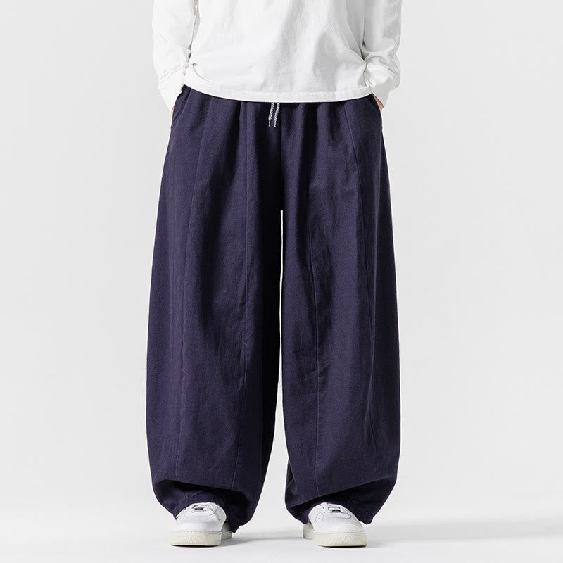 Nimara Ritual Fall Solid Color Cotton Elastic Waist Men's Harem Pants With Pockets