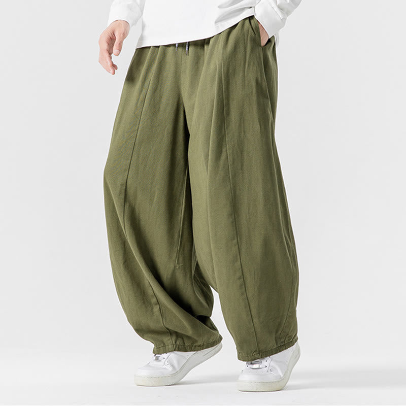 Nimara Ritual Fall Solid Color Cotton Elastic Waist Men's Harem Pants With Pockets