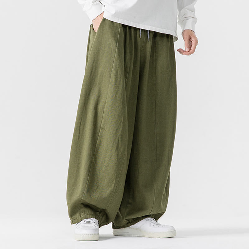 Nimara Ritual Fall Solid Color Cotton Elastic Waist Men's Harem Pants With Pockets