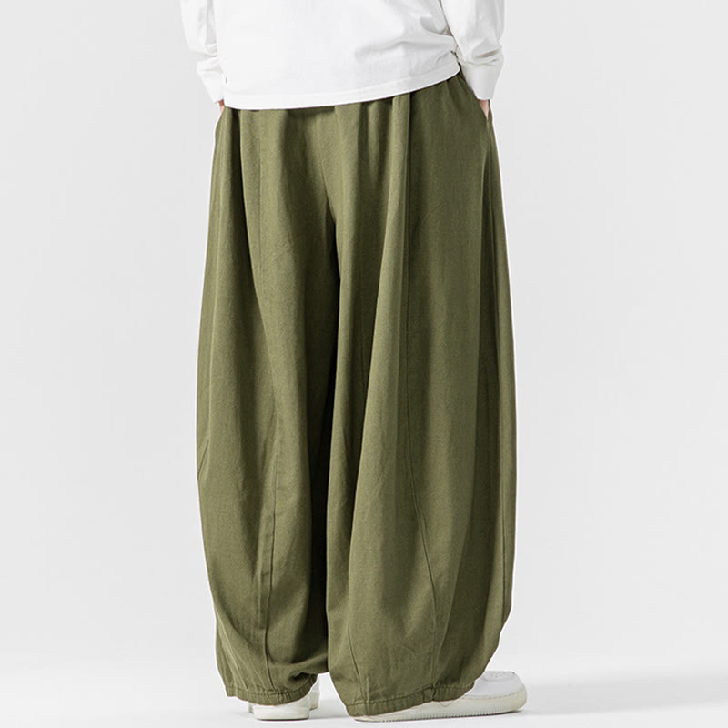 Nimara Ritual Fall Solid Color Cotton Elastic Waist Men's Harem Pants With Pockets