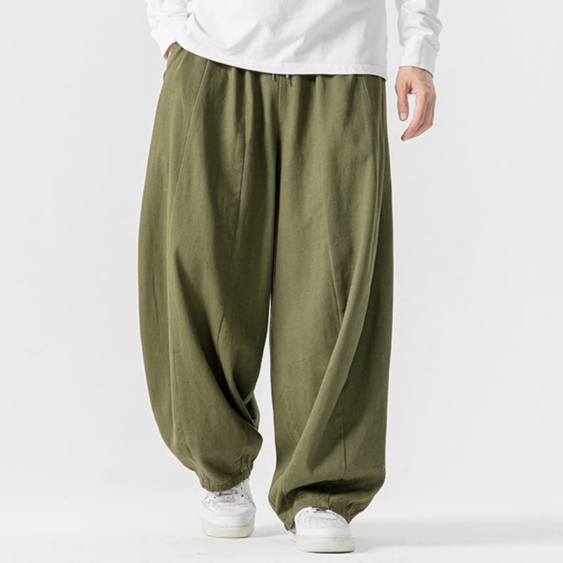 Nimara Ritual Fall Solid Color Cotton Elastic Waist Men's Harem Pants With Pockets