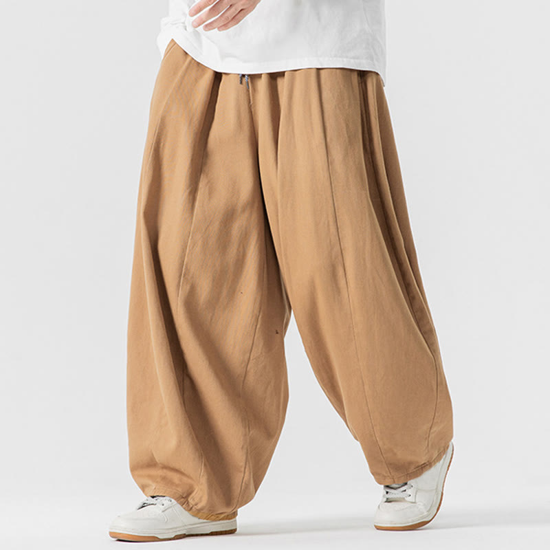 Nimara Ritual Fall Solid Color Cotton Elastic Waist Men's Harem Pants With Pockets