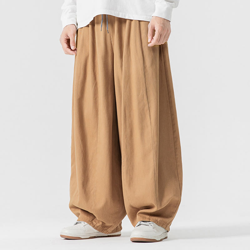 Nimara Ritual Fall Solid Color Cotton Elastic Waist Men's Harem Pants With Pockets