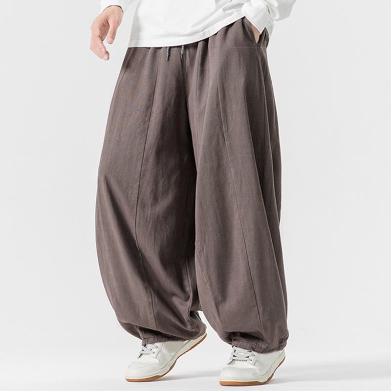 Nimara Ritual Fall Solid Color Cotton Elastic Waist Men's Harem Pants With Pockets
