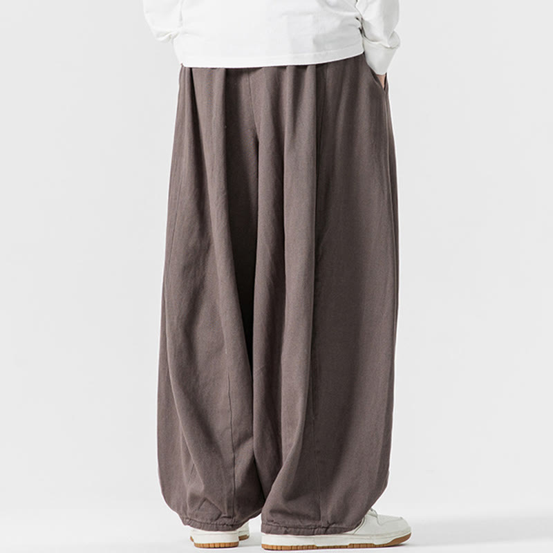 Nimara Ritual Fall Solid Color Cotton Elastic Waist Men's Harem Pants With Pockets