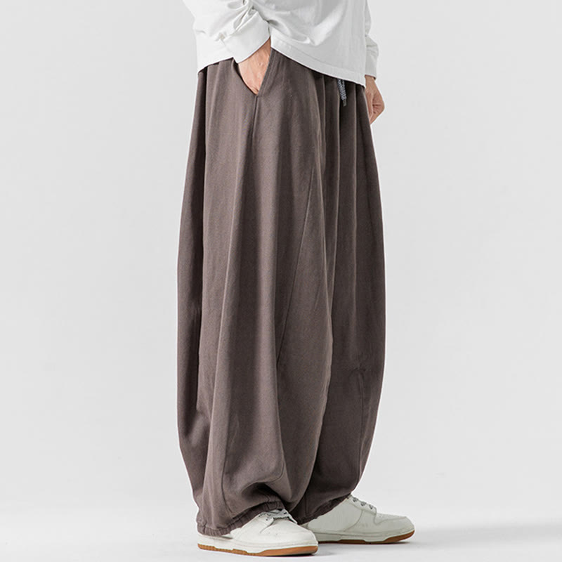 Nimara Ritual Fall Solid Color Cotton Elastic Waist Men's Harem Pants With Pockets