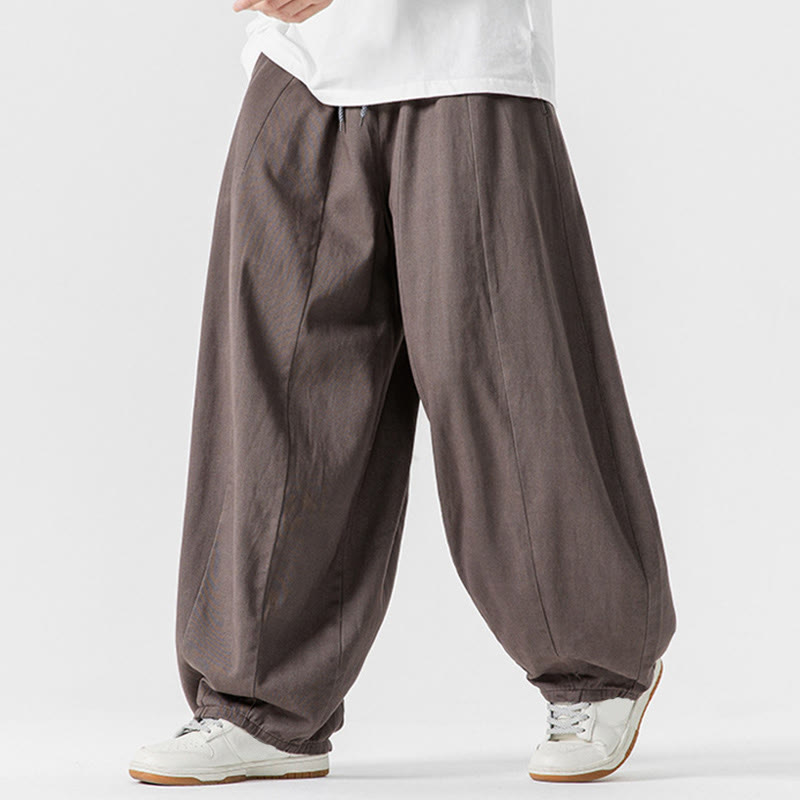 Nimara Ritual Fall Solid Color Cotton Elastic Waist Men's Harem Pants With Pockets