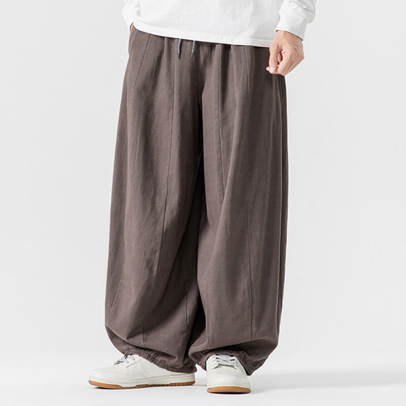 Nimara Ritual Fall Solid Color Cotton Elastic Waist Men's Harem Pants With Pockets