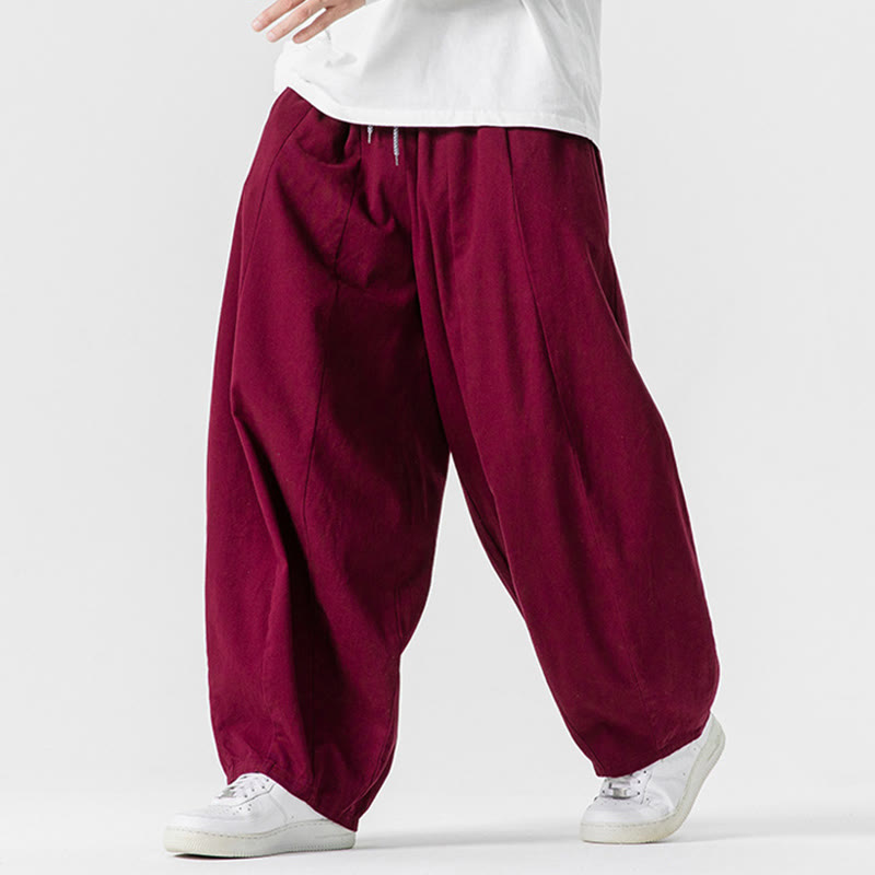 Nimara Ritual Fall Solid Color Cotton Elastic Waist Men's Harem Pants With Pockets