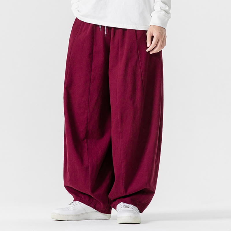 Nimara Ritual Fall Solid Color Cotton Elastic Waist Men's Harem Pants With Pockets