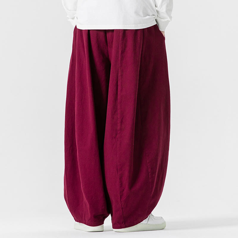 Nimara Ritual Fall Solid Color Cotton Elastic Waist Men's Harem Pants With Pockets