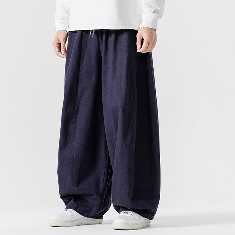 Nimara Ritual Fall Solid Color Cotton Elastic Waist Men's Harem Pants With Pockets