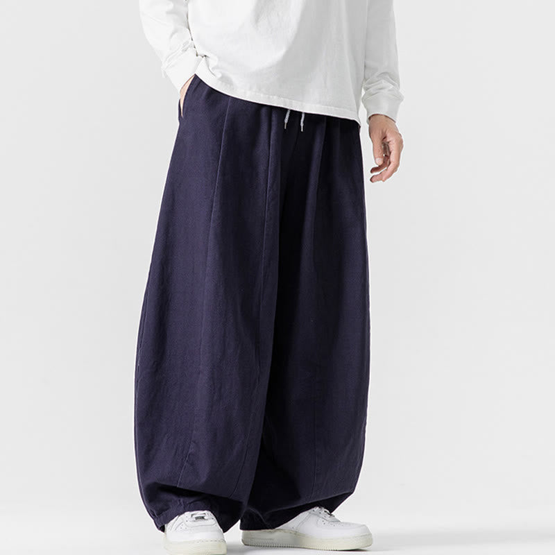 Nimara Ritual Fall Solid Color Cotton Elastic Waist Men's Harem Pants With Pockets