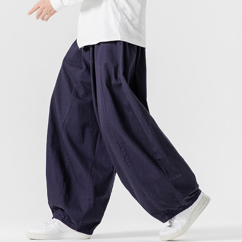 Nimara Ritual Fall Solid Color Cotton Elastic Waist Men's Harem Pants With Pockets