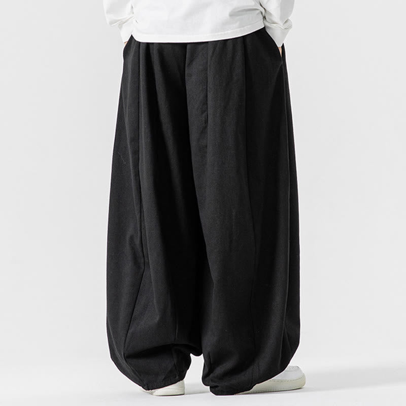 Nimara Ritual Fall Solid Color Cotton Elastic Waist Men's Harem Pants With Pockets