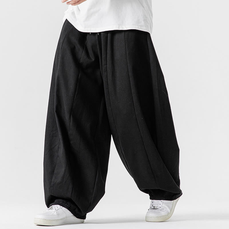 Nimara Ritual Fall Solid Color Cotton Elastic Waist Men's Harem Pants With Pockets