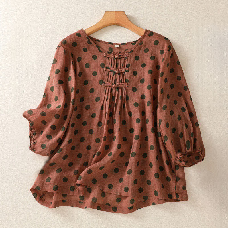 Nimara Ritual Fall Round Neck Polka Dots Long Sleeve Women's Polyester Shirt