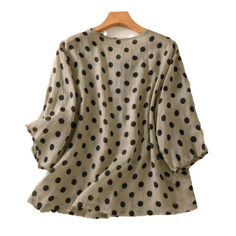 Nimara Ritual Fall Round Neck Polka Dots Long Sleeve Women's Polyester Shirt