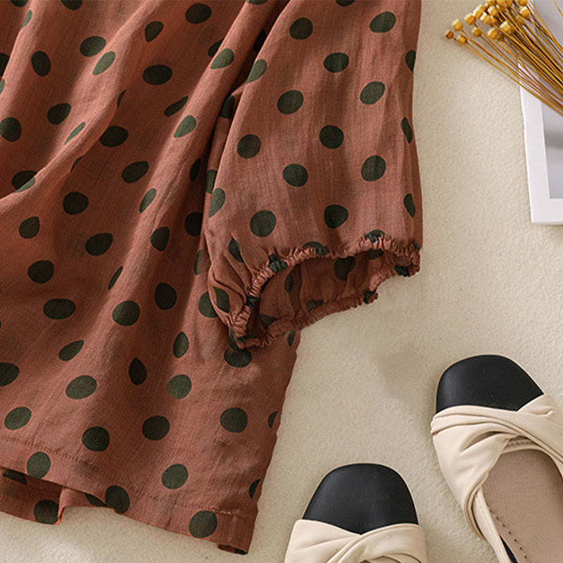 Nimara Ritual Fall Round Neck Polka Dots Long Sleeve Women's Polyester Shirt