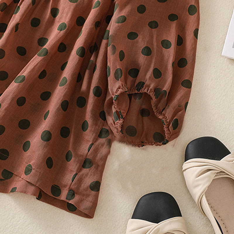 Nimara Ritual Fall Round Neck Polka Dots Long Sleeve Women's Polyester Shirt