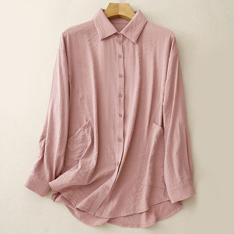 Nimara Ritual Spring Fall Stand Collar Plain Long Sleeve Women's Cotton Polyester Shirt