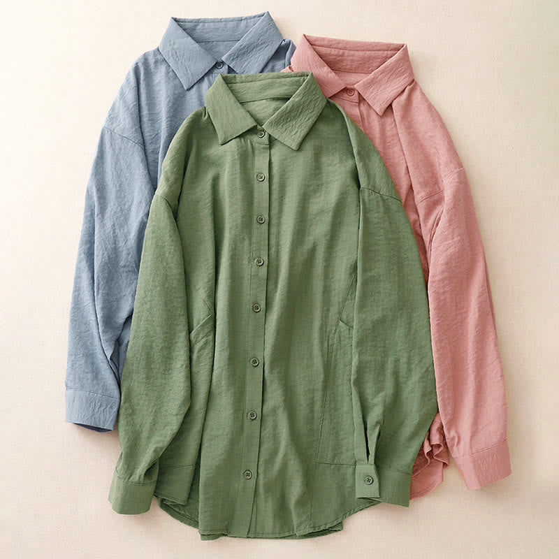 Nimara Ritual Spring Fall Stand Collar Plain Long Sleeve Women's Cotton Polyester Shirt