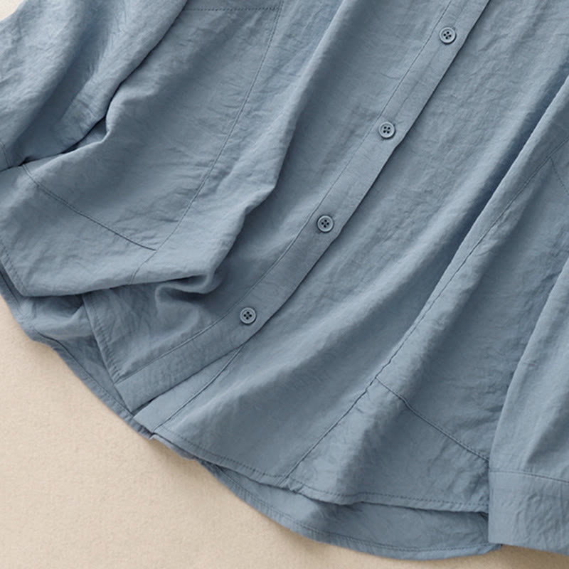 Nimara Ritual Spring Fall Stand Collar Plain Long Sleeve Women's Cotton Polyester Shirt
