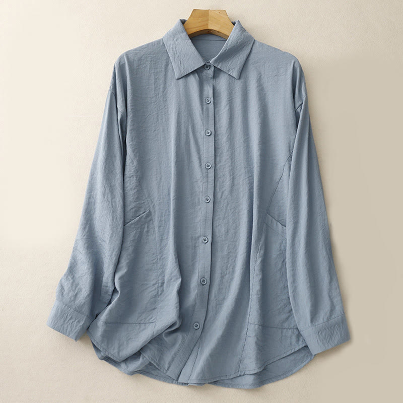 Nimara Ritual Spring Fall Stand Collar Plain Long Sleeve Women's Cotton Polyester Shirt