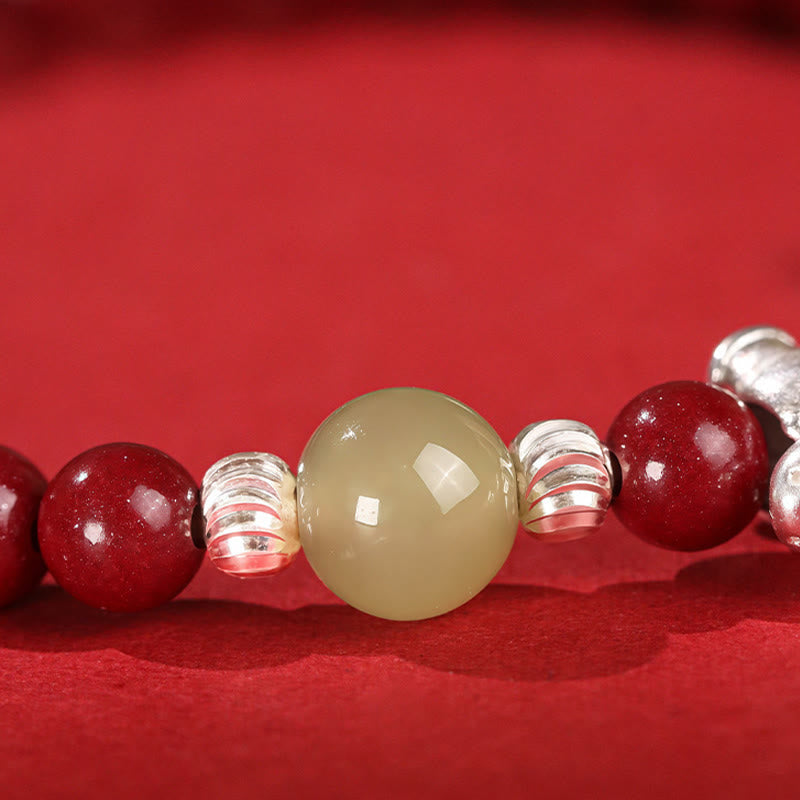 Nimara Ritual Year Of The Horse Cinnabar Hetian Jade 999 Sterling Silver Red String Concentration Bracelet
