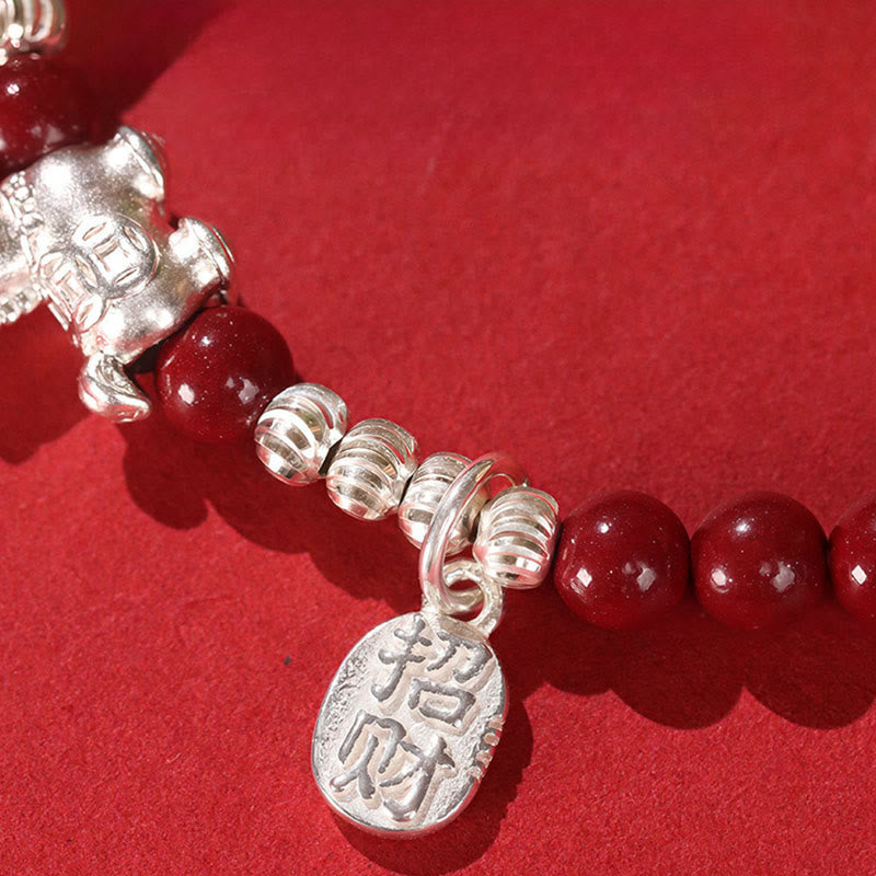 Nimara Ritual Year Of The Horse Cinnabar Hetian Jade 999 Sterling Silver Red String Concentration Bracelet