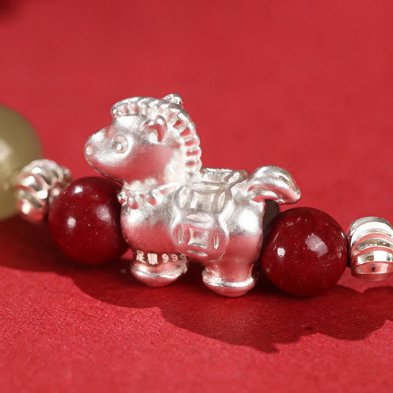 Nimara Ritual Year Of The Horse Cinnabar Hetian Jade 999 Sterling Silver Red String Concentration Bracelet