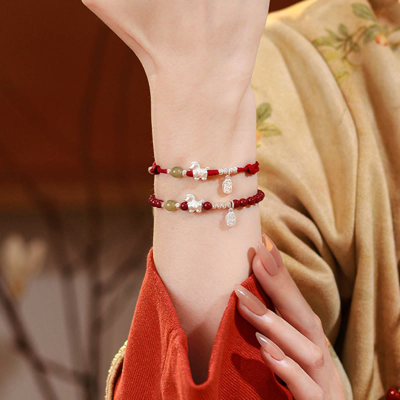Nimara Ritual Year Of The Horse Cinnabar Hetian Jade 999 Sterling Silver Red String Concentration Bracelet