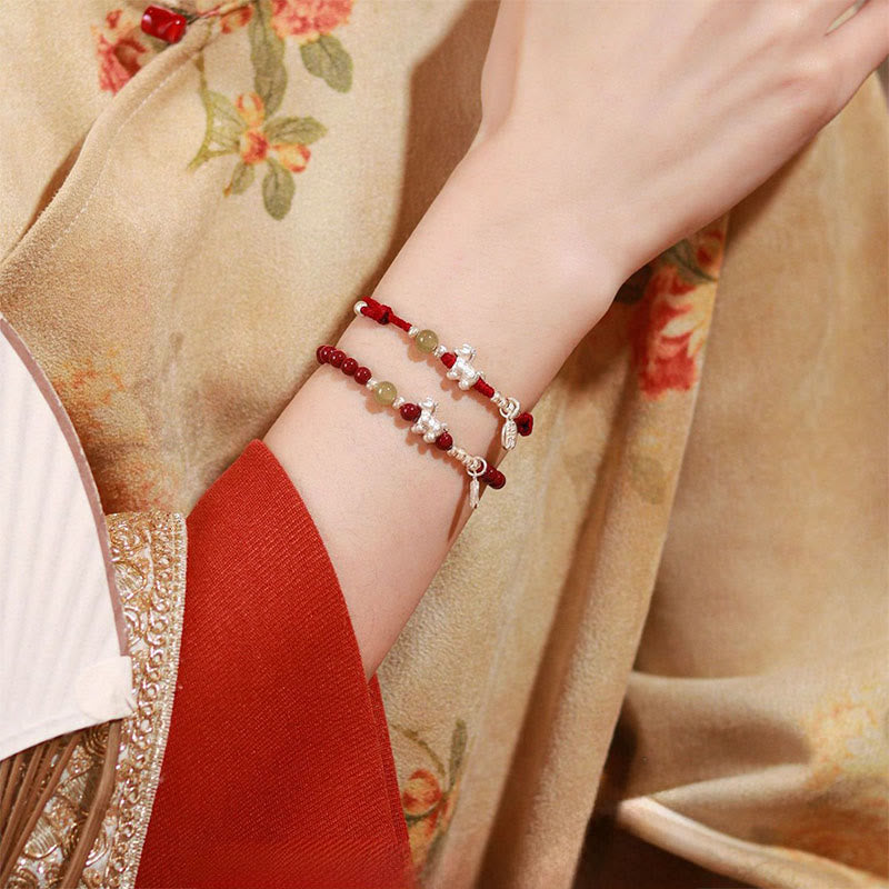Nimara Ritual Year Of The Horse Cinnabar Hetian Jade 999 Sterling Silver Red String Concentration Bracelet