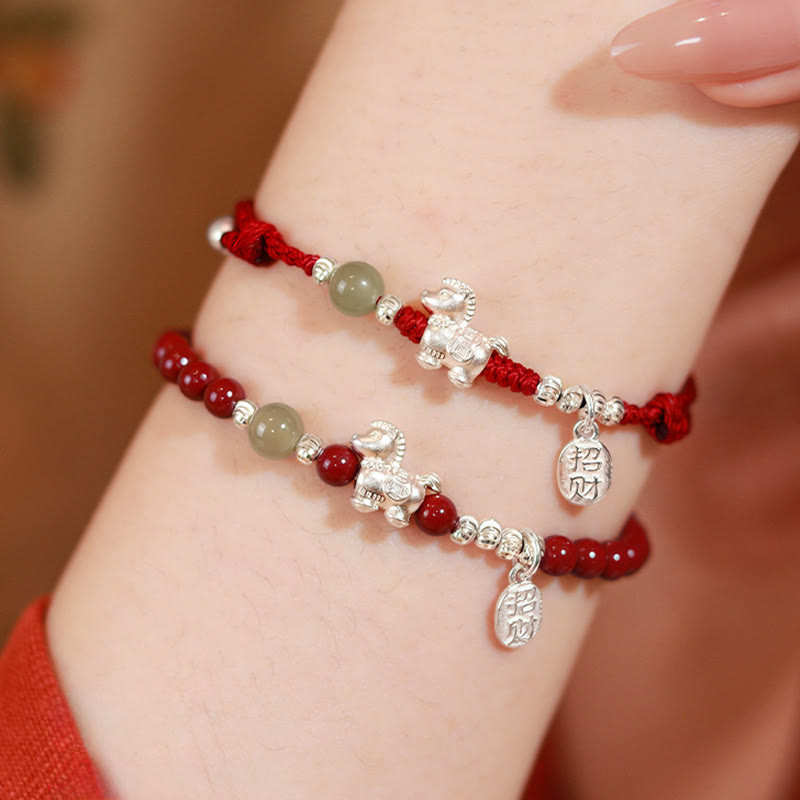 Nimara Ritual Year Of The Horse Cinnabar Hetian Jade 999 Sterling Silver Red String Concentration Bracelet